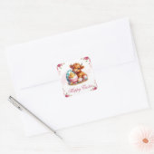Kuiken, Koe & Paaseieren Gelukkig Pasen Vierkante Sticker (Envelop)