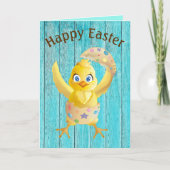 Kuiken komt uit een gebarsten paasei kaart (Voorkant)