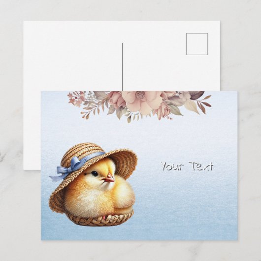 Kuiken met blauwe lint ansichtkaart briefkaart (Voorkant / Achterkant)