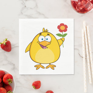 Kuiken met bloem grappig gelukkig dier servet