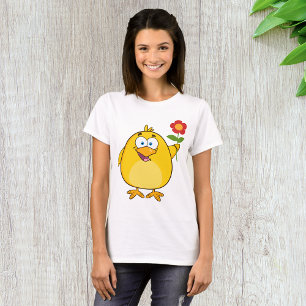 Kuiken met bloem grappig gelukkig dier t-shirt