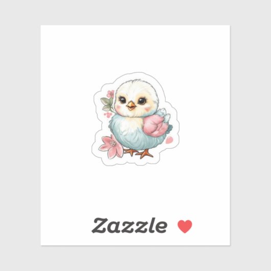 Kuiken met bloemen sticker (Vel)
