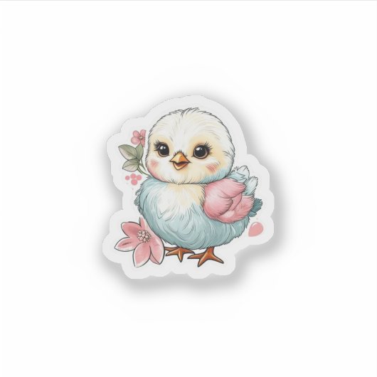Kuiken met bloemen sticker (Voorkant)