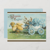  kuiken met bloemenwielen Pasen Briefkaart (Voorkant / Achterkant)