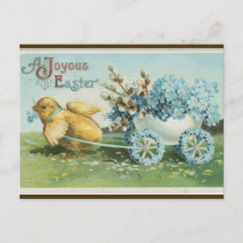 kuiken met bloemenwielen Pasen Briefkaart