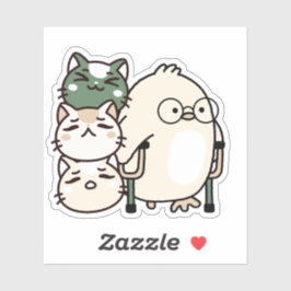 Kuiken met elleboogkrukken en katten stapel sticker