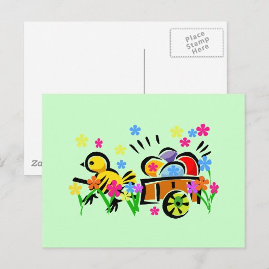 Kuiken met paaseieren kar Tshirts en geschenken Feestdagenkaart (Voorkant / Achterkant)