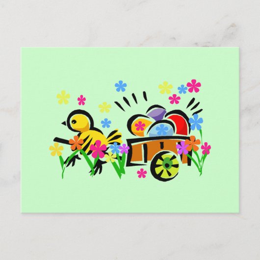 Kuiken met paaseieren kar Tshirts en geschenken Feestdagenkaart (Voorkant)
