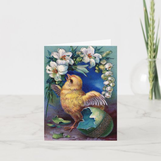  kuiken, paaseieren en gelilies feestdagen kaart (Voorkant)