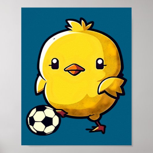 Kuiken speelt voetbal Paasvoetbal Poster (Voorkant)