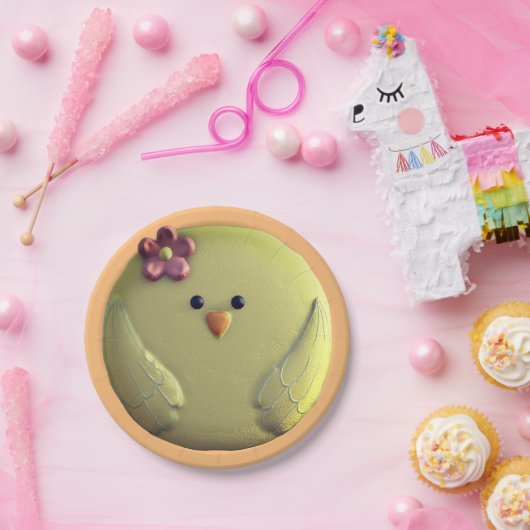 Kuikenbaby schattig geel en roze papieren bordje (Feest)