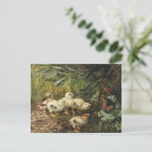 Kuikens en een vlinder | Franz Xaver Birkinger Briefkaart (Staand voorkant)