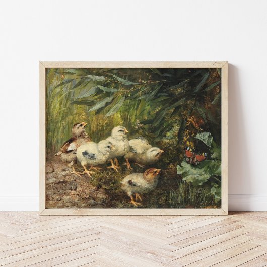 Kuikens en een vlinder | Franz Xaver Birkinger Poster