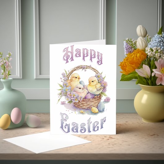 Kuikens en eieren in een mandje Waterverf Kaart