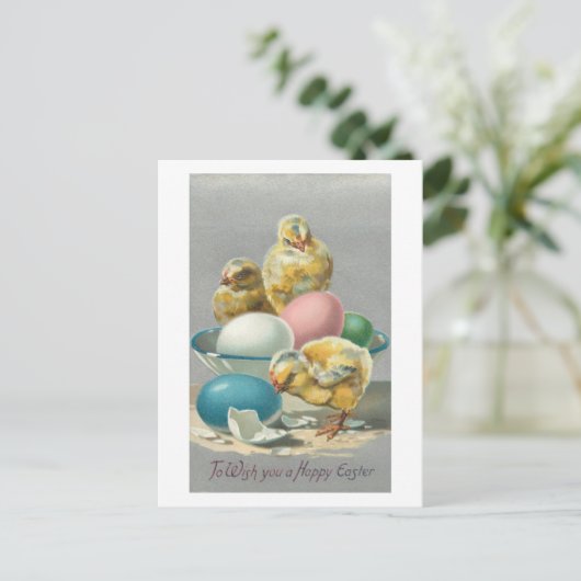  kuikens en paaseieren feestdagenkaart (Staand voorkant)