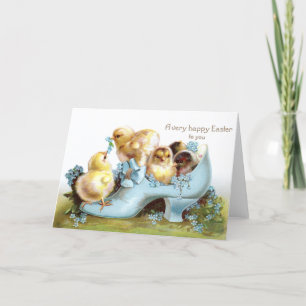 Kuikens in een Kaart van Pasen van de Schoen