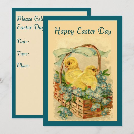 Kuikens in een mandje  paasuitnodiging kaart (Voorkant / Achterkant)