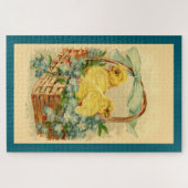 Kuikens in een mandje  paasuitnodiging legpuzzel (Horizontaal)