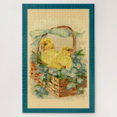 Kuikens in een mandje paasuitnodiging legpuzzel (Verticaal)