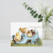 Kuikens in een schoen  Pasen Kaart (Staand voorkant)