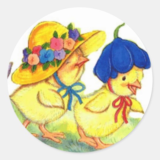 Kuikens in Pasen Bonnets Ronde Sticker (Voorkant)