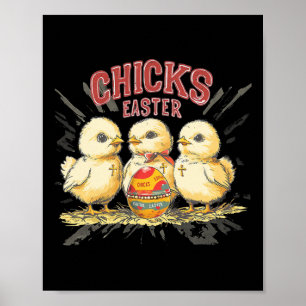 Kuikens met paasei; Stijl Vintage Gelukkig Pasen Poster