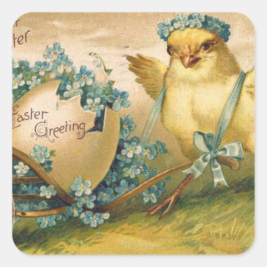  kuikens met paaseieren vierkante sticker (Voorkant)