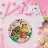  kuikens met paasroosters papieren bordje (Feest)