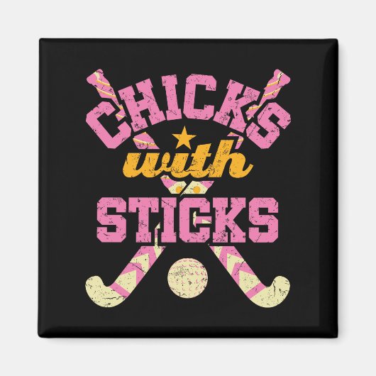 Kuikens met Sticks Field Hockey Vrouwen Magneet (Voorkant)