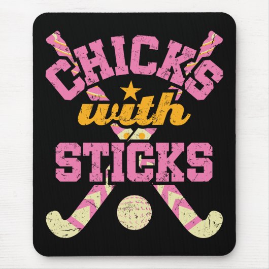 Kuikens met Sticks Field Hockey Vrouwen Muismat (Voorkant)