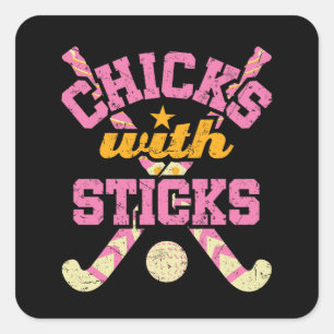 Kuikens met Sticks Field Hockey Vrouwen Vierkante Sticker