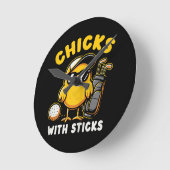 Kuikens met stokken Golfer Meisje Vrouw Golf Club Ronde Klok (Hoek)