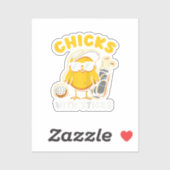 Kuikens met stokken Golfer Meisje Vrouw Golf Club  Sticker (Vel)