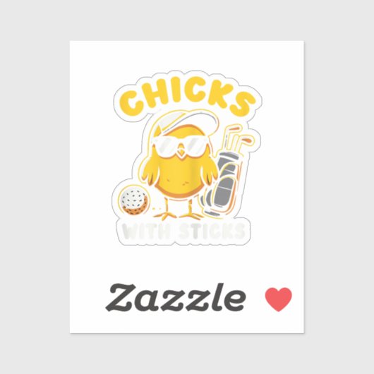Kuikens met stokken Golfer Meisje Vrouw Golf Club  Sticker (Vel)