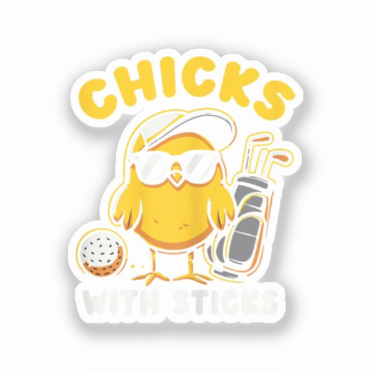 Kuikens met stokken Golfer Meisje Vrouw Golf Club  Sticker (Voorkant)