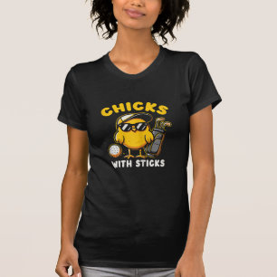 Kuikens met stokken Golfer Meisje Vrouw Golf Club T-shirt