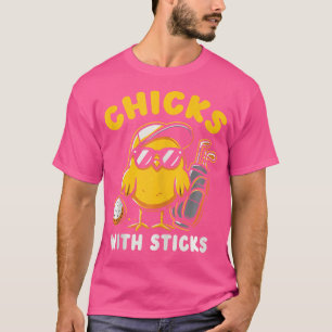 Kuikens met stokken Golfer Meisje Vrouw Golf Club T-shirt
