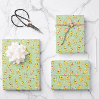 Kuikentjes Whimsical Kawaii Patroon Groen Inpakpapier Vel