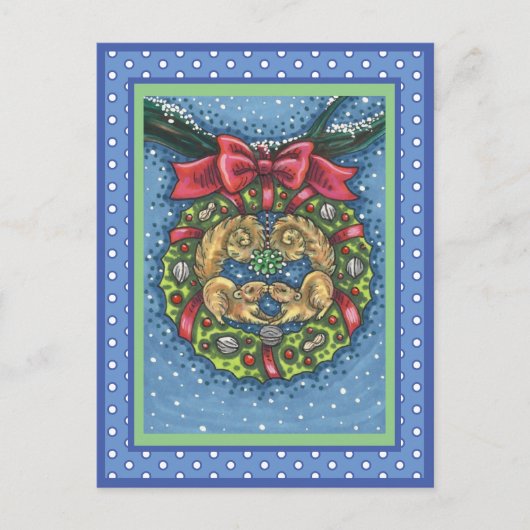 KUILTE KISSENDE SQUIRRELS ONDER MISTLETOE, NUT WRE BRIEFKAART (Voorkant)