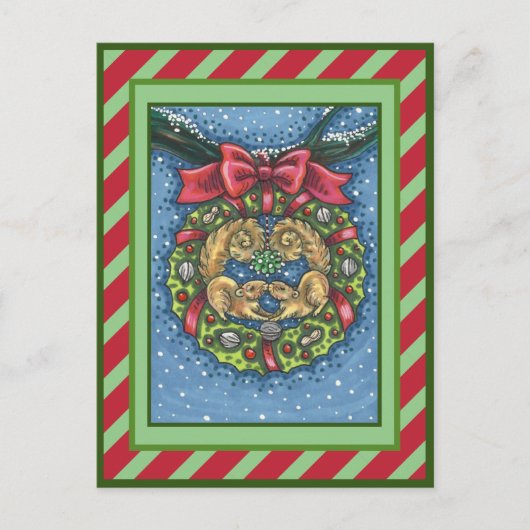 KUILTE KISSENDE SQUIRRELS ONDER MISTLETOE, NUT WRE FEESTDAGENKAART (Voorkant)