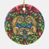 KUILTE KISSENDE SQUIRRELS ONDER MISTLETOE, NUT WRE KERAMISCH ORNAMENT (Achterkant)