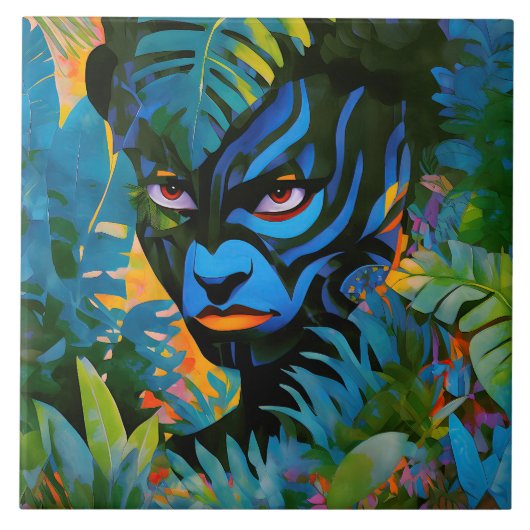 "Kuiráya" - Geschilderd blad - Vrouwen in het Amaz Tegeltje (Voorkant)