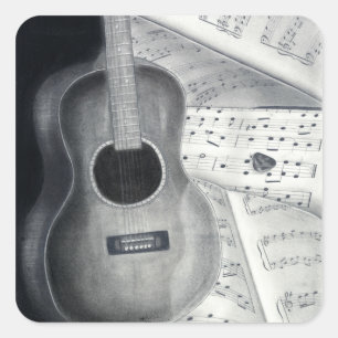 Kuitaar- en blademuziekstickers vierkante sticker