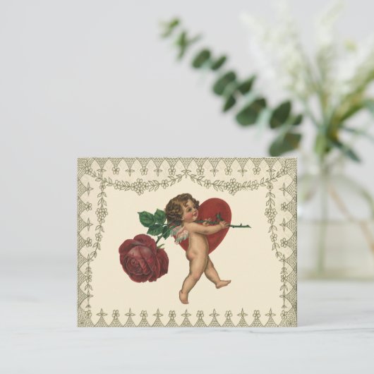 kuitje met rode roze en hart Bewaar de datum Kaart (Staand voorkant)