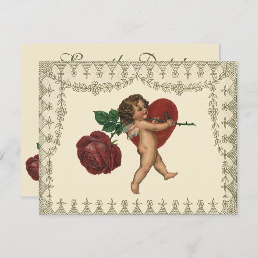 kuitje met rode roze en hart Bewaar de datum Kaart (Voorkant / Achterkant)