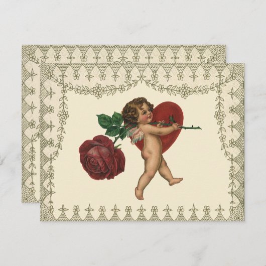 kuitje met rode roze en hart Bewaar de datum Kaart (Voorkant / Achterkant)