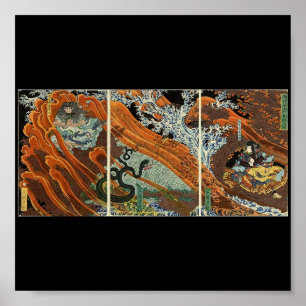 Kuji Battle tussen Samurai. Circa 1860. Japan. Poster