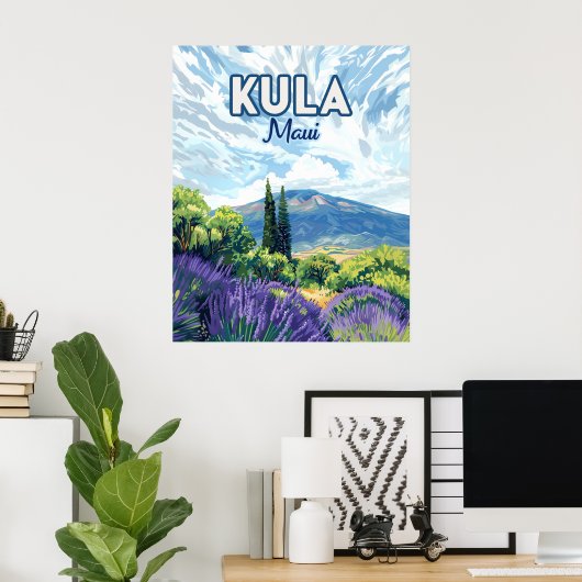 Kula Maui Haleakala Hawaii Lavendel Retro Poster (Thuiskantoor)