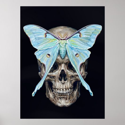 kull en Luna Moth — Memento Mori Impasto Poster (Voorkant)
