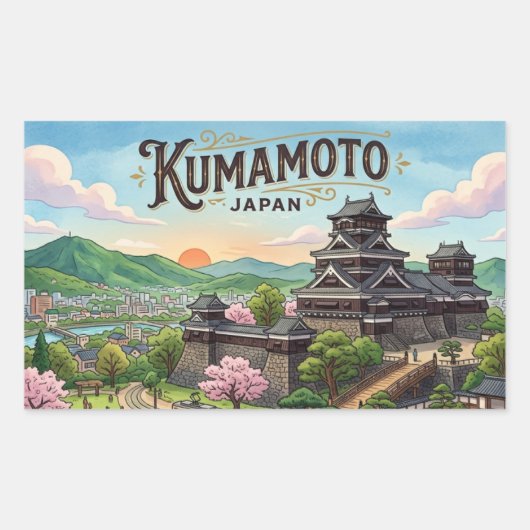 Kumamoto ansichtkaart rechthoekige sticker (Voorkant)